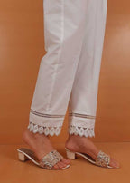 Zardi Lace Embellished Trouser Cotton White ZT501 Women 1pcs