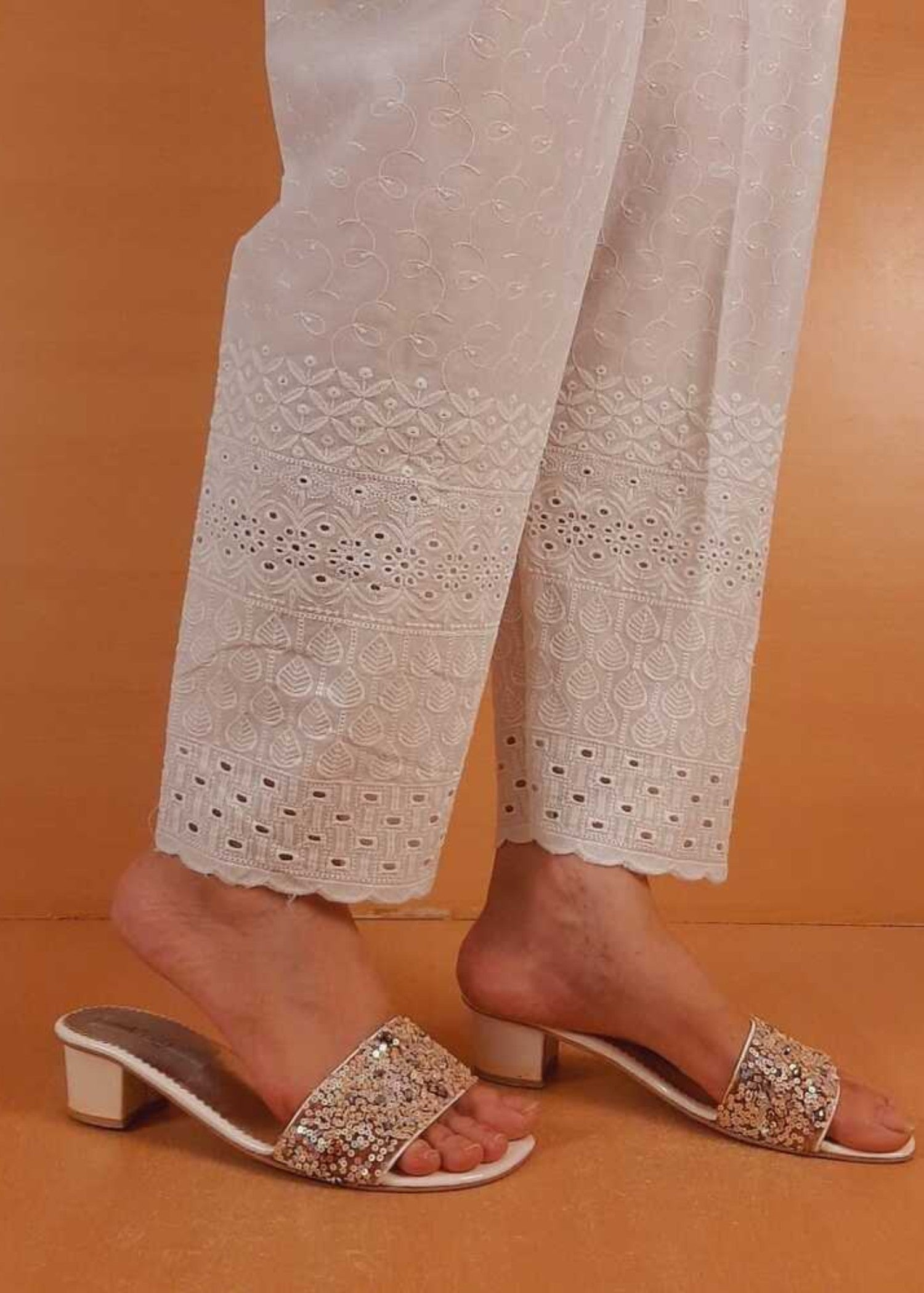 Zardi Chikankari Trouser White ZT524 Women 1pcs