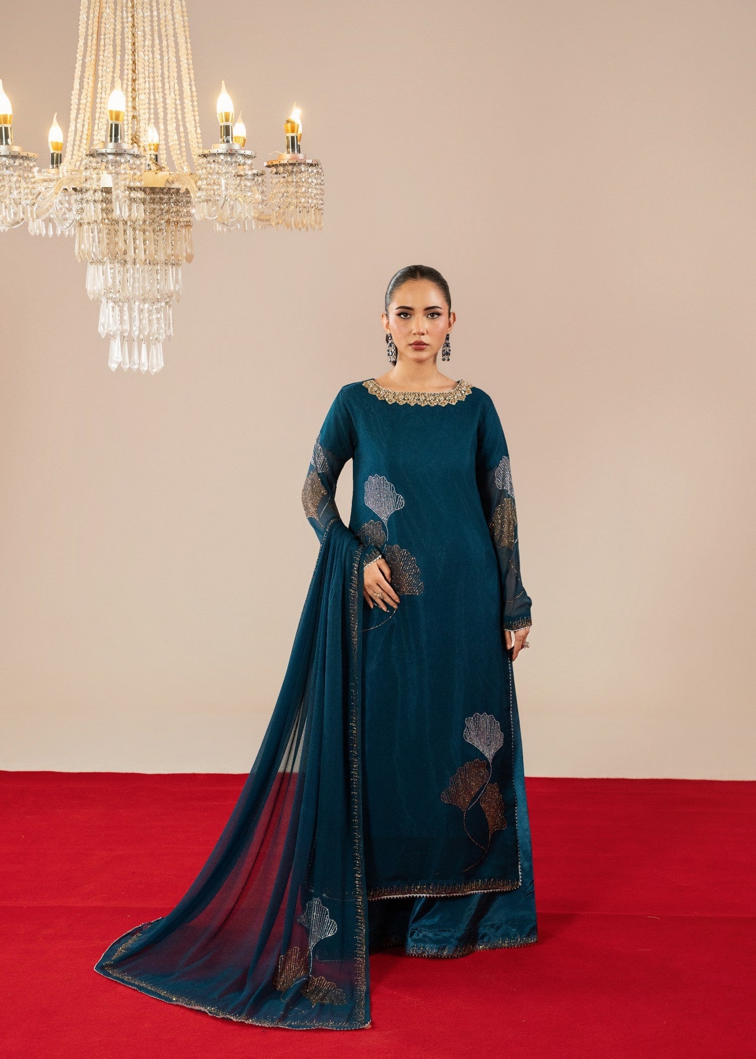 Maira Fashion Teal Studded Rhinestone Kurta Set Women 3pcs