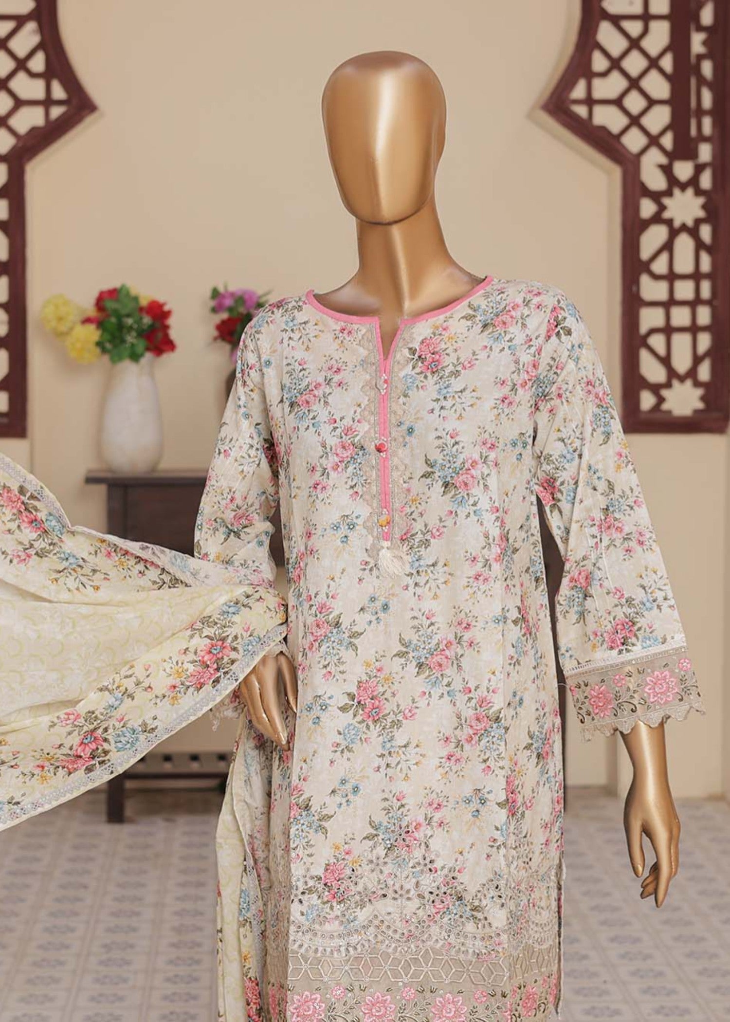 Suntex Fabrics IVORY Printed Chikankari Embroidered Collection Women 3pcs