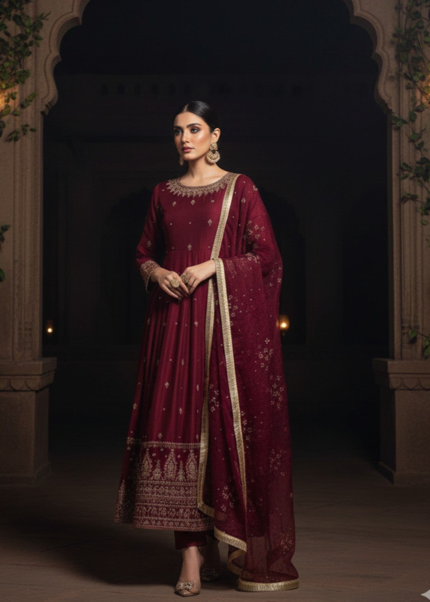 Pehnawa By Bin Akram’s Maroon Bloom | Kattan Silk Maxi Women 3pcs