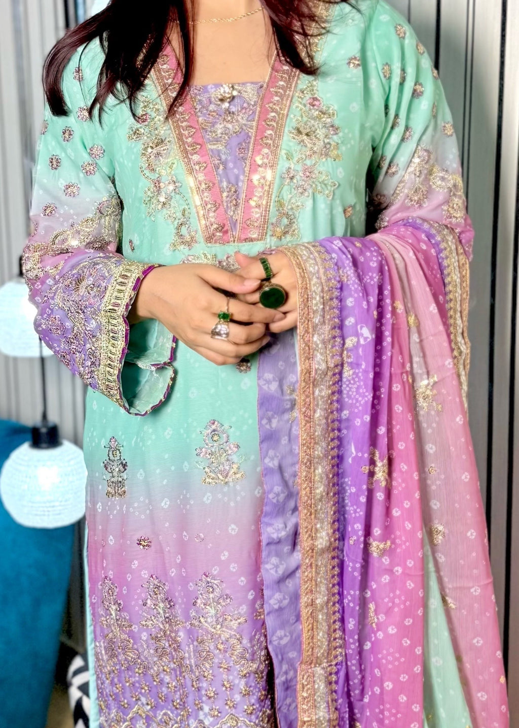 Suits By Sadia Green chunri chiffon Ayesh Women 3pcs