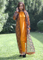 Hayati Collections Organza | Printed Gown with Silk Inner | | Gold Women 3pcs