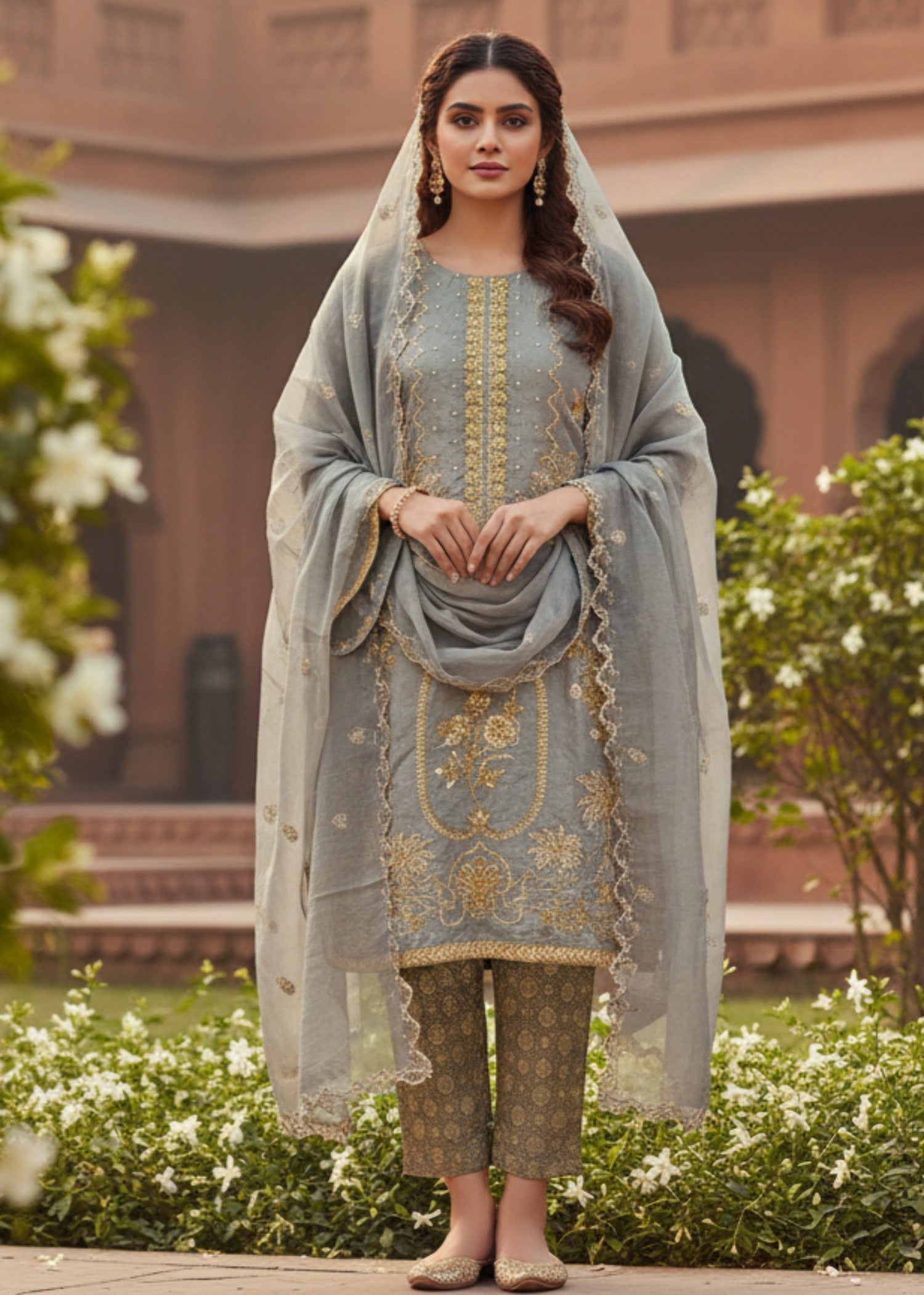 MMG Garments NOOR E MASURI| EMBROIDERED MASURI SUIT GREY MMG 808 Women 3pcs