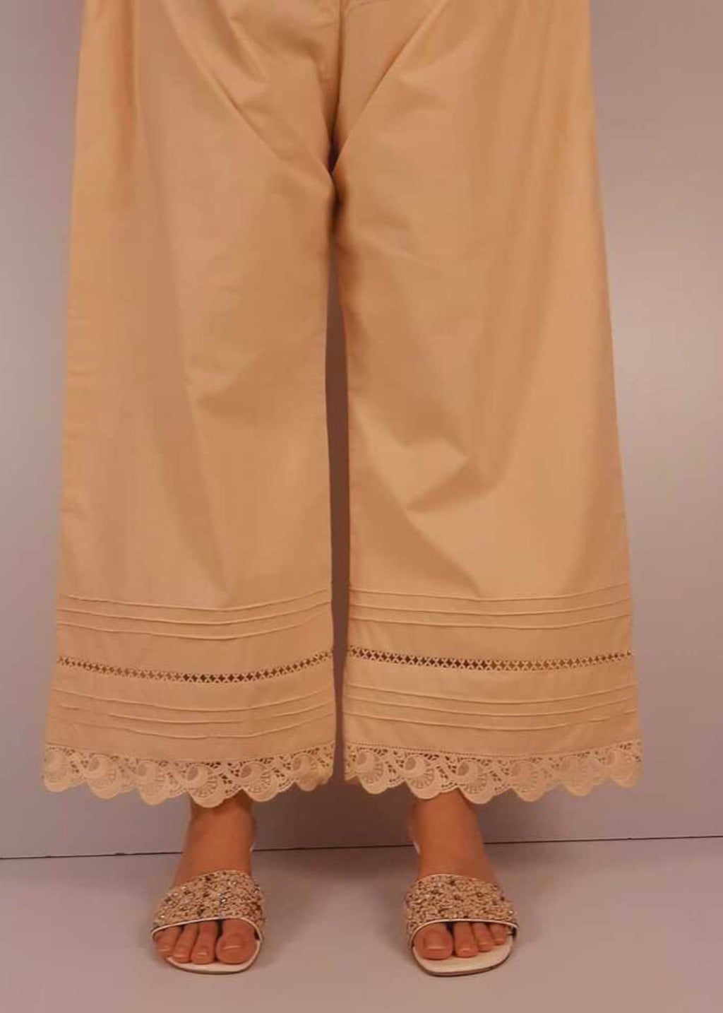 Zardi Laces Embellished Cotton Palazzo Beige PT15 Women 1pcs