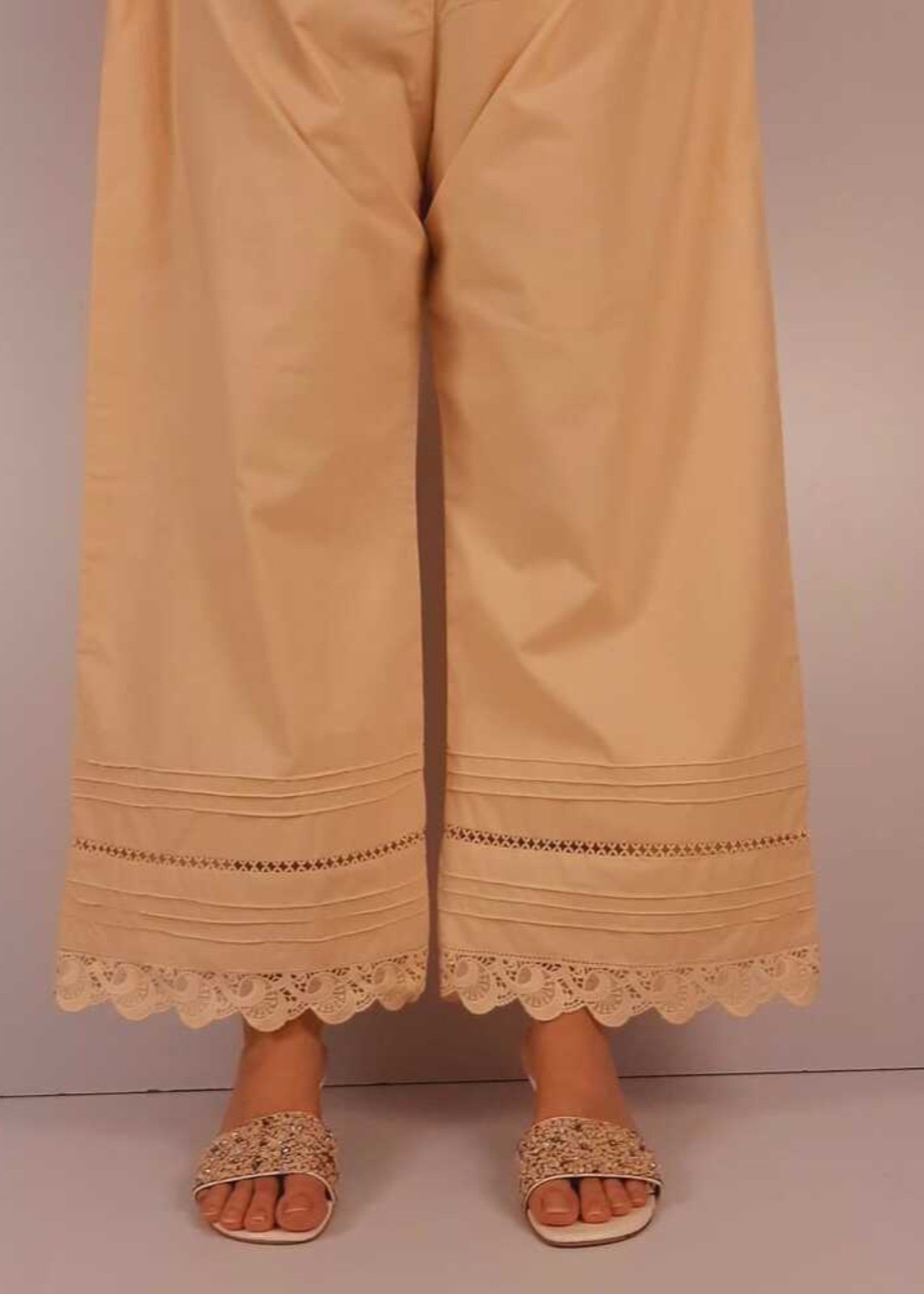Zardi Laces Embellished Cotton Palazzo Beige PT15 Women 1pcs