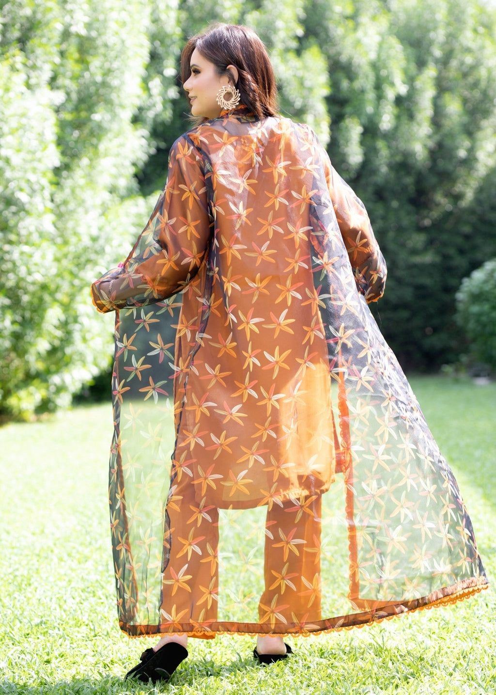 Hayati Collections Organza | Printed Gown with Silk Inner | | Gold Women 3pcs