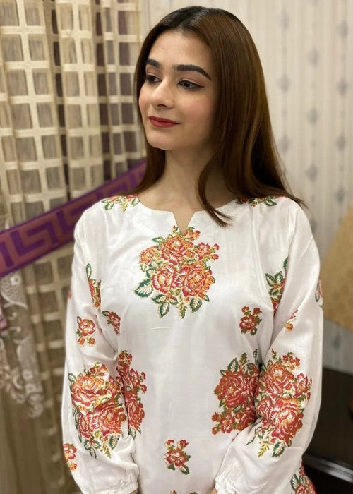 Anabya Garments NEW GULAB WHITE Women 2pcs