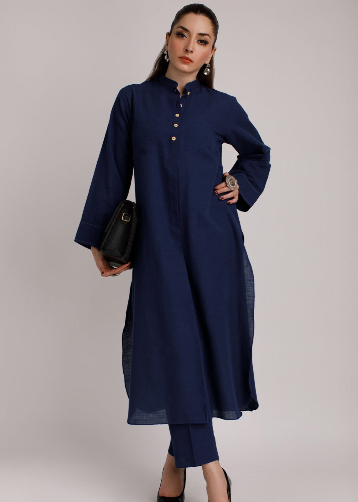 Peach Republic Navy Blue Khaddar Suit Women 2pcs