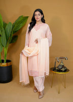Pretbee Peach Embroidered chiffon Women 3pcs