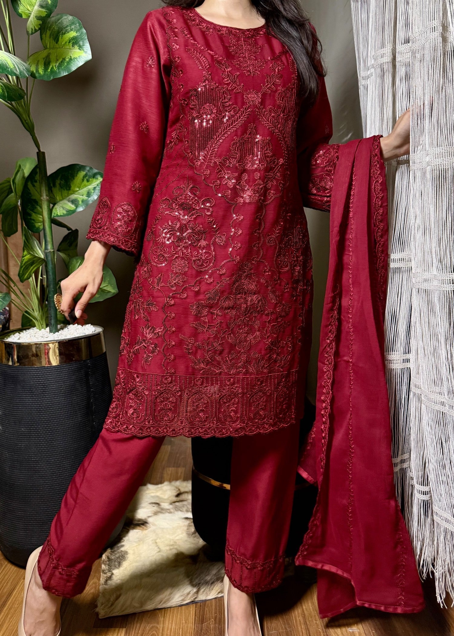 Four Season Boutique MOMAL CHIFFON MAROON Women 3pcs