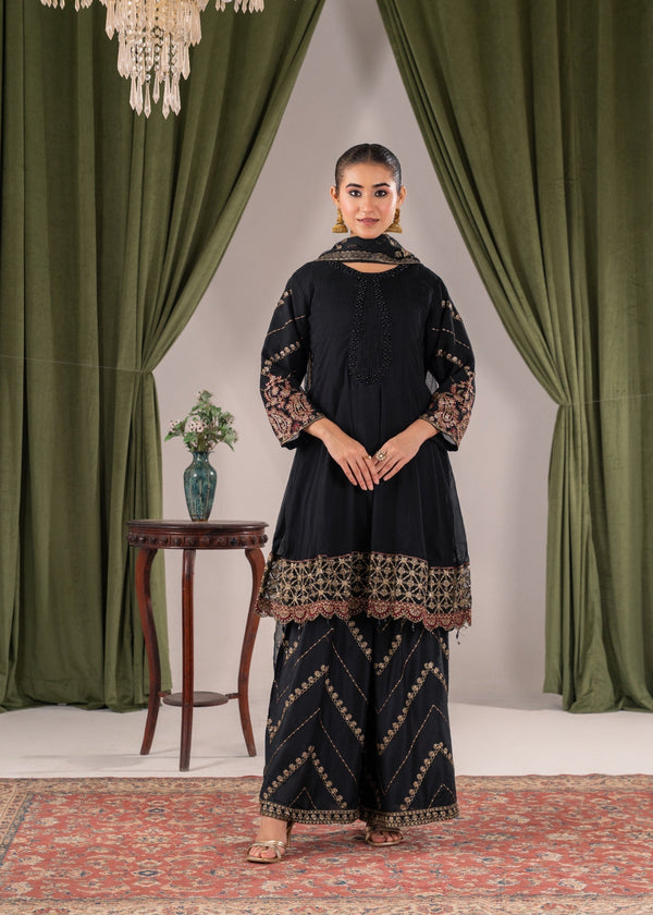 Pehnawa Fashion New black chiffon Women 3pcs