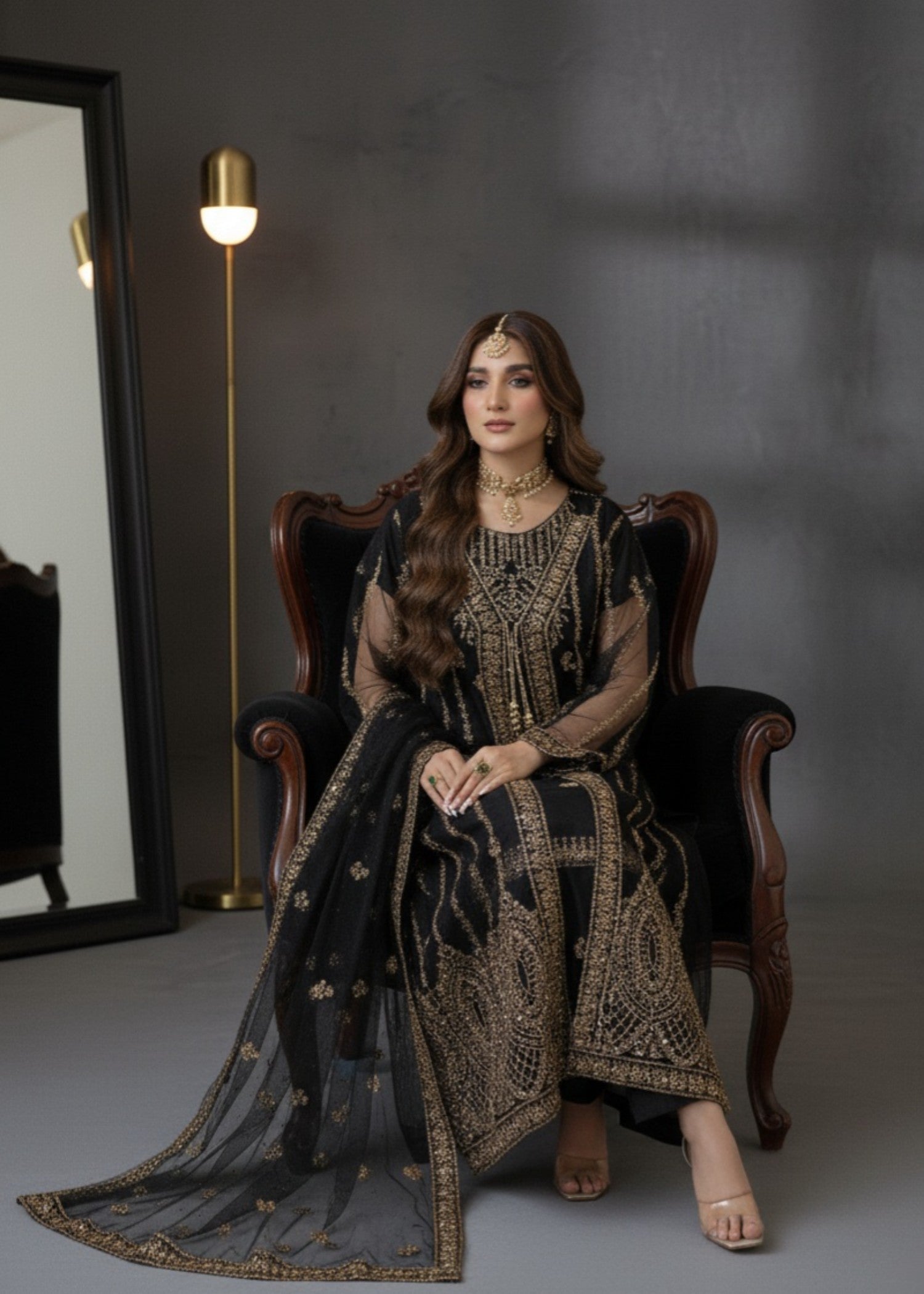 Pehnawa By Bin Akram’s Black Elegance | Net Gown Women 4pcs