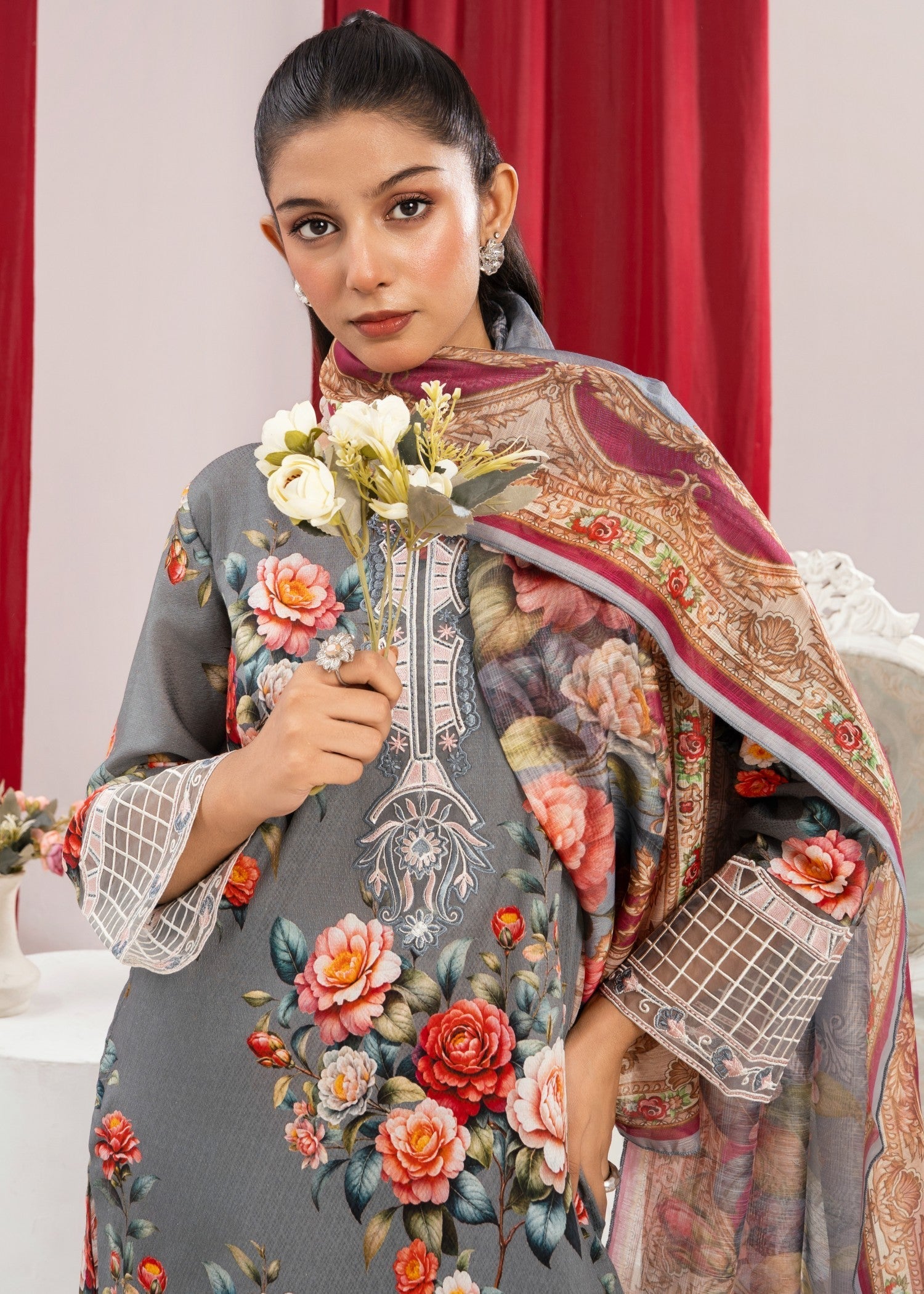Sahibas By Mirza Daisey Grey Women 3pcs