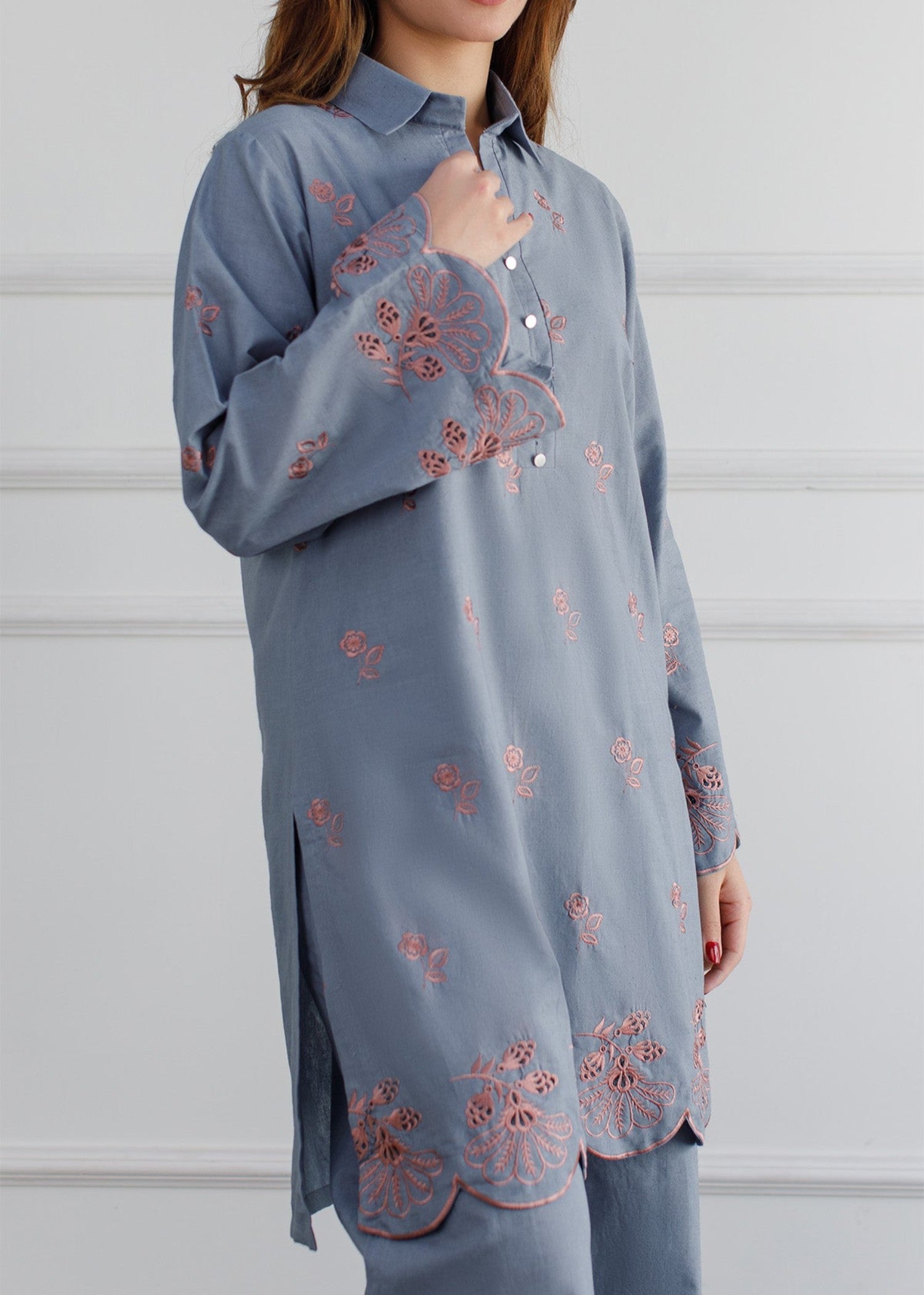 Peach Republic Sky Blue Embroidered Co Ord Set Women 2pcs