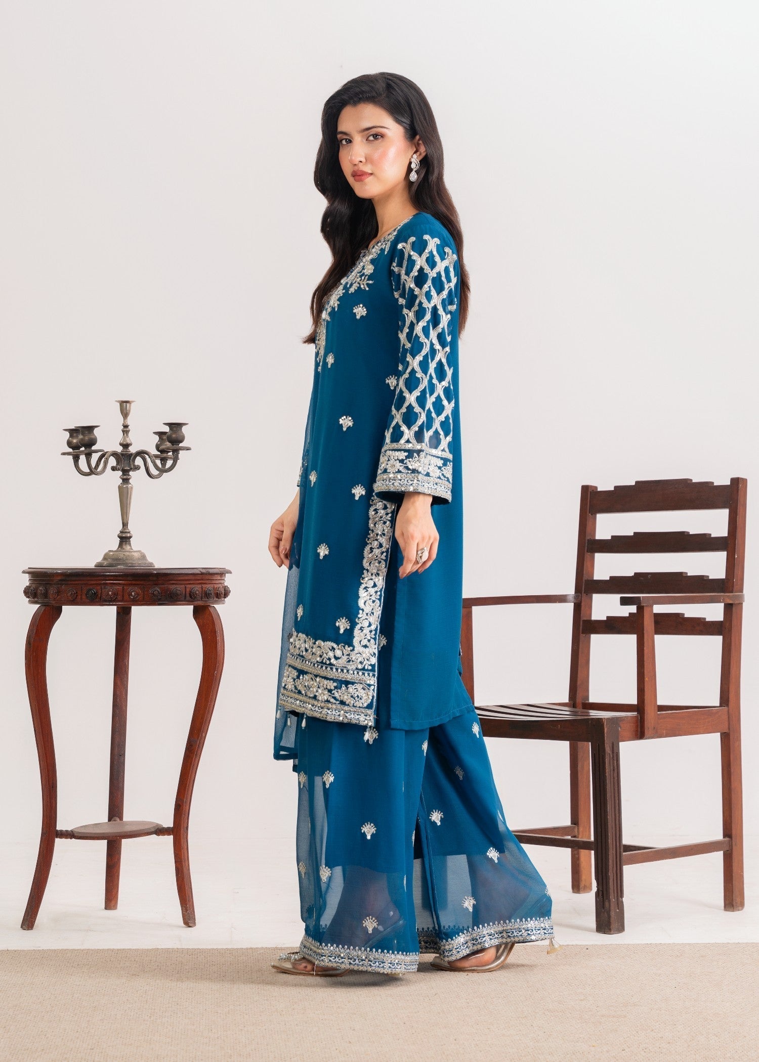 Four Season Boutique MEHERBAAN TEAL BLUE Women 3pcs