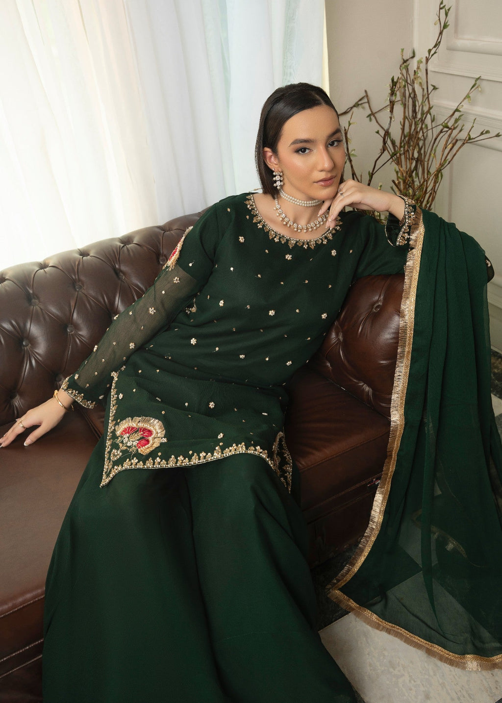 Maira Fashion Bottle green Sharara Women 3pcs