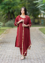 Suits By Sadia Maroon chiffon decent Women 3pcs