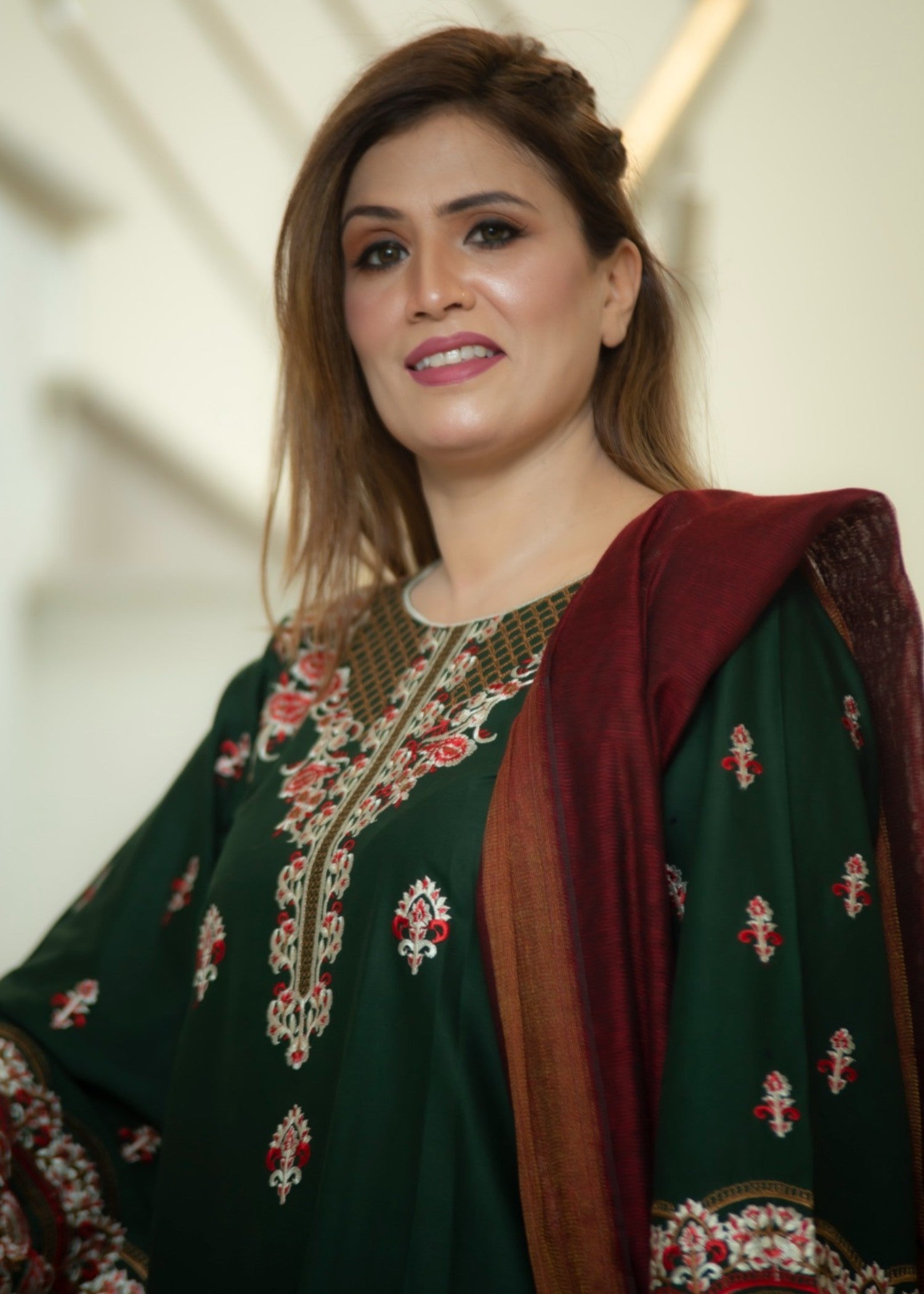 Hayati Collections Pure Cotton |Embroidery with Delicate Bead Detailing | Dark Green Women 3pcs