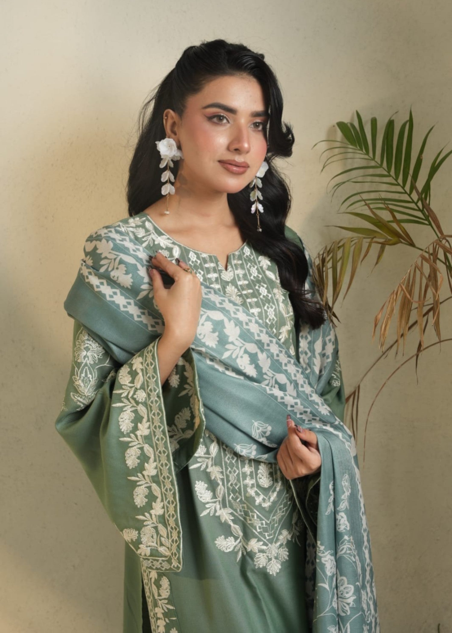 Designer Rack Dhanak luxury embraided sage green Women 3pcs