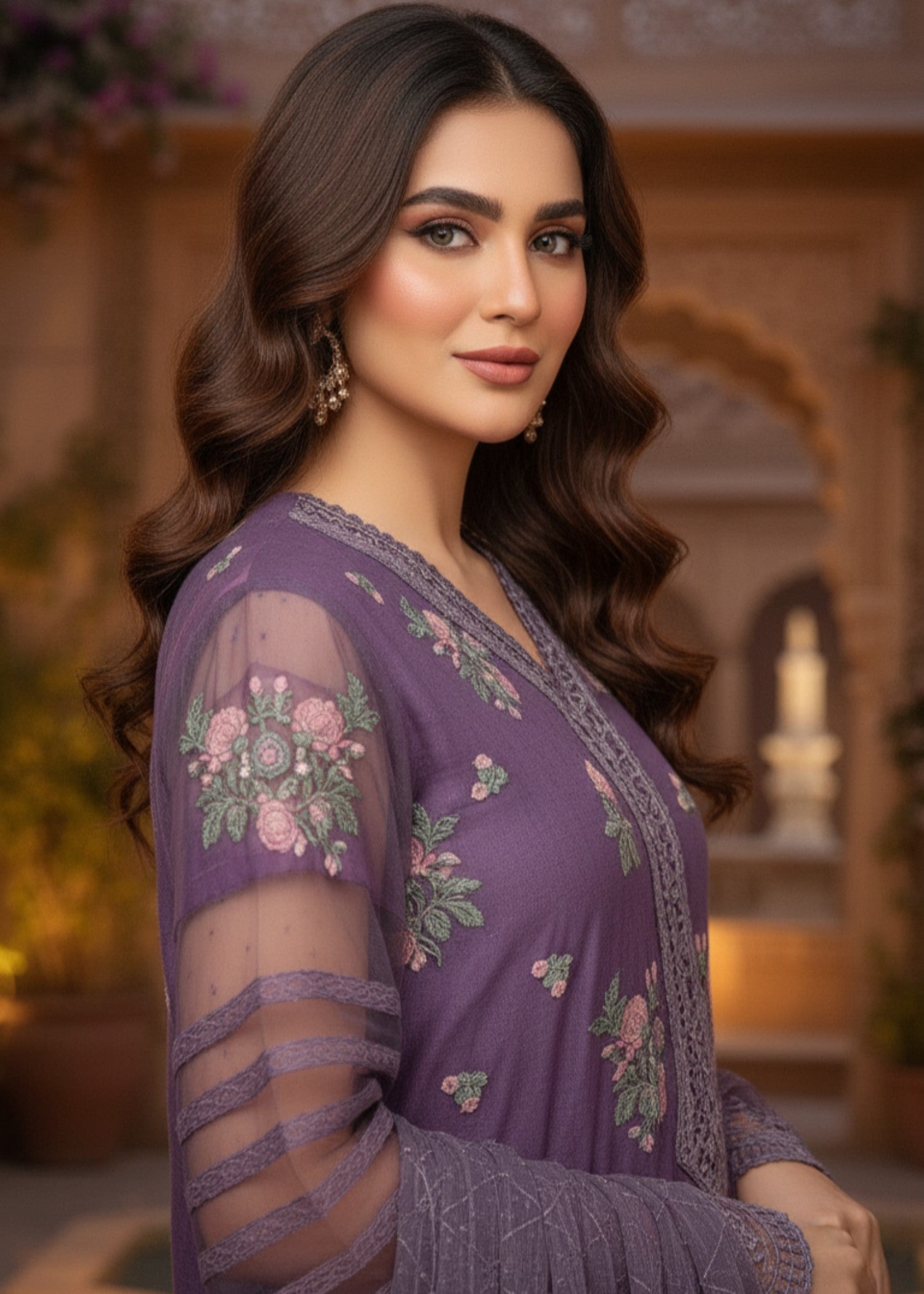 MMG Garments INAYAH|ORGANZA NET EMB KURTA SET PURPLE MMG 796 Women 3pcs