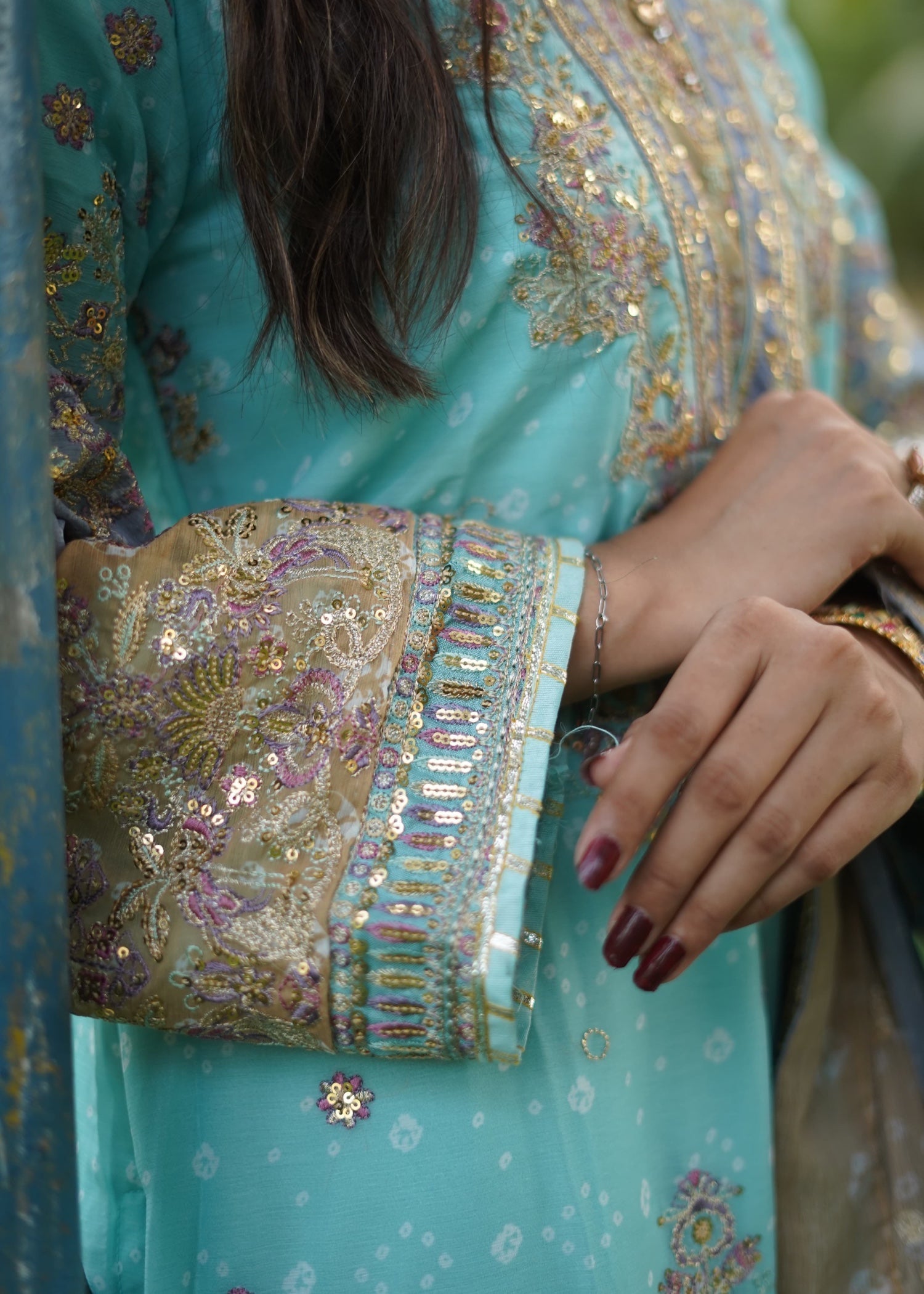 Suits By Sadia Aquamarine chiffon Women 3pcs