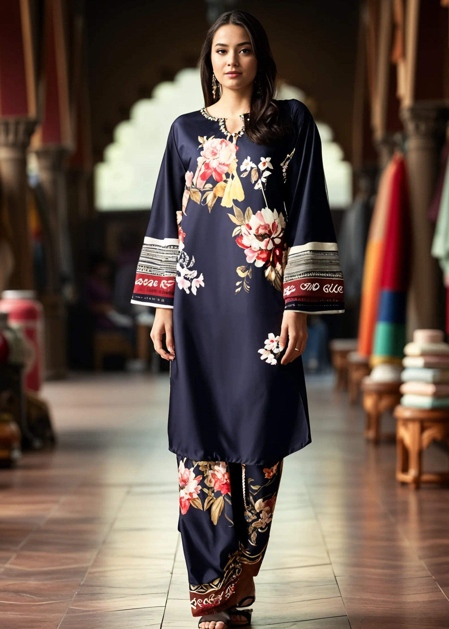 Fabbywear Dori Co ord (Shirt & Trouser) Navy Blue Women 2pcs