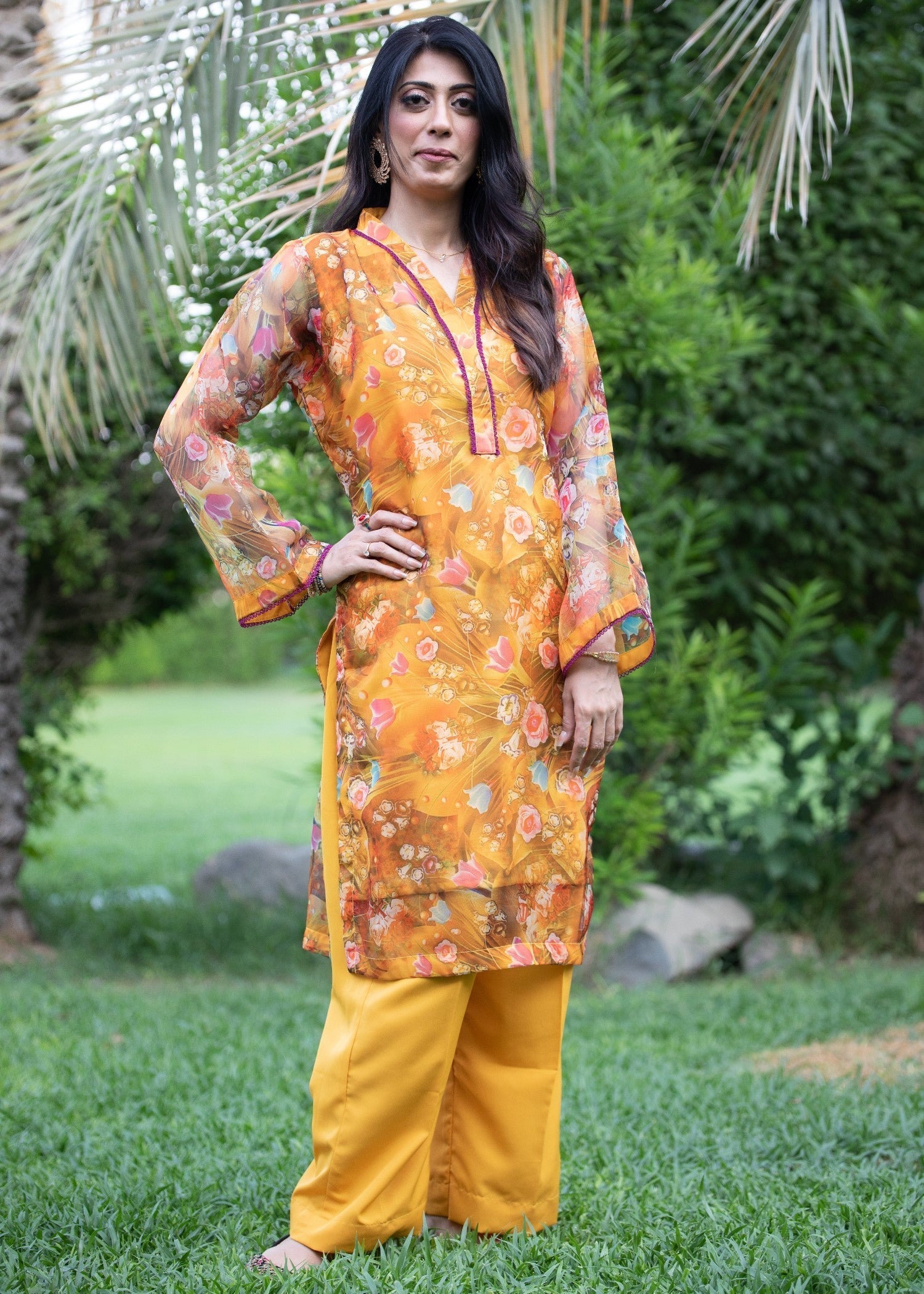 Hayati Collections Organza Printed | Suit | Saffron Women 2pcs