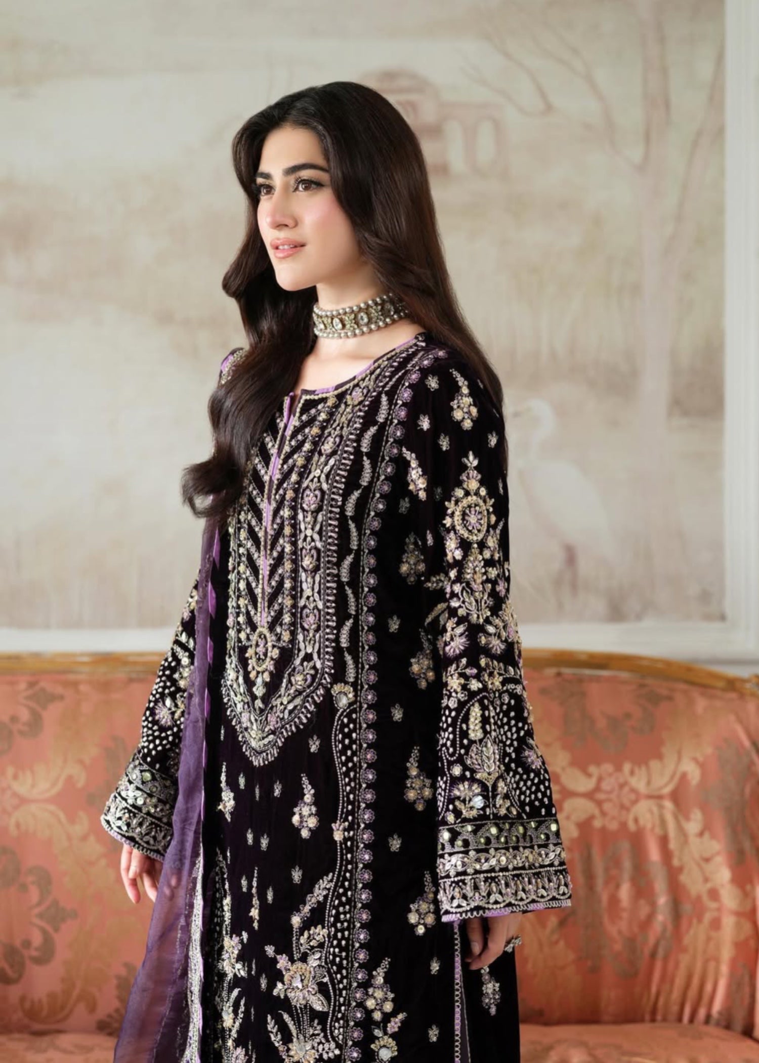 Suits By Sadia Plum velvet aneelas Women 4pcs