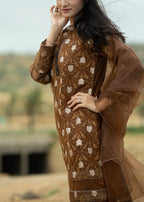 Hayati Collections Organza Suit – Embroidered | Rust Women 3pcs