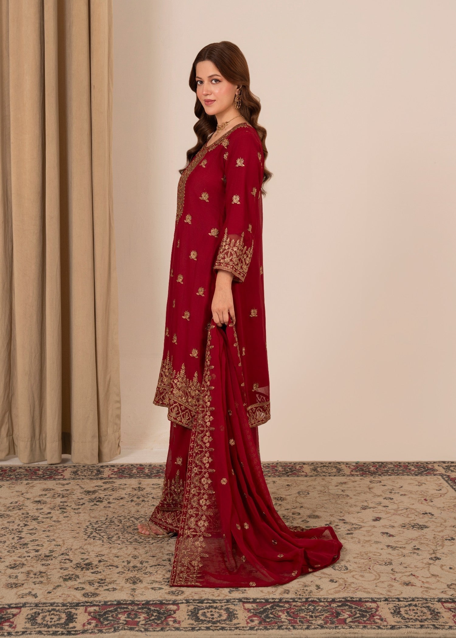 Four Season Boutique YUMNA PLAZZO MAROON Women 3pcs