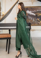 Naaz Couture Bottle Green Embroidered Raw Silk Suit Women 3pcs