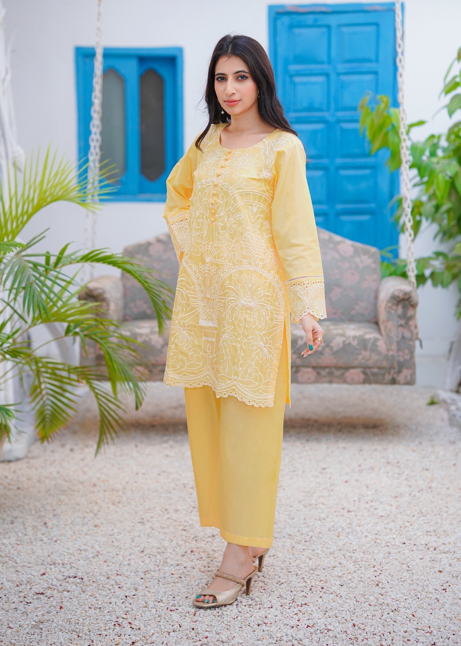 Abeera Soft Sophistication – Embroidered Cotton with Plazo Pants (Art No. DD 007) Women 2pcs