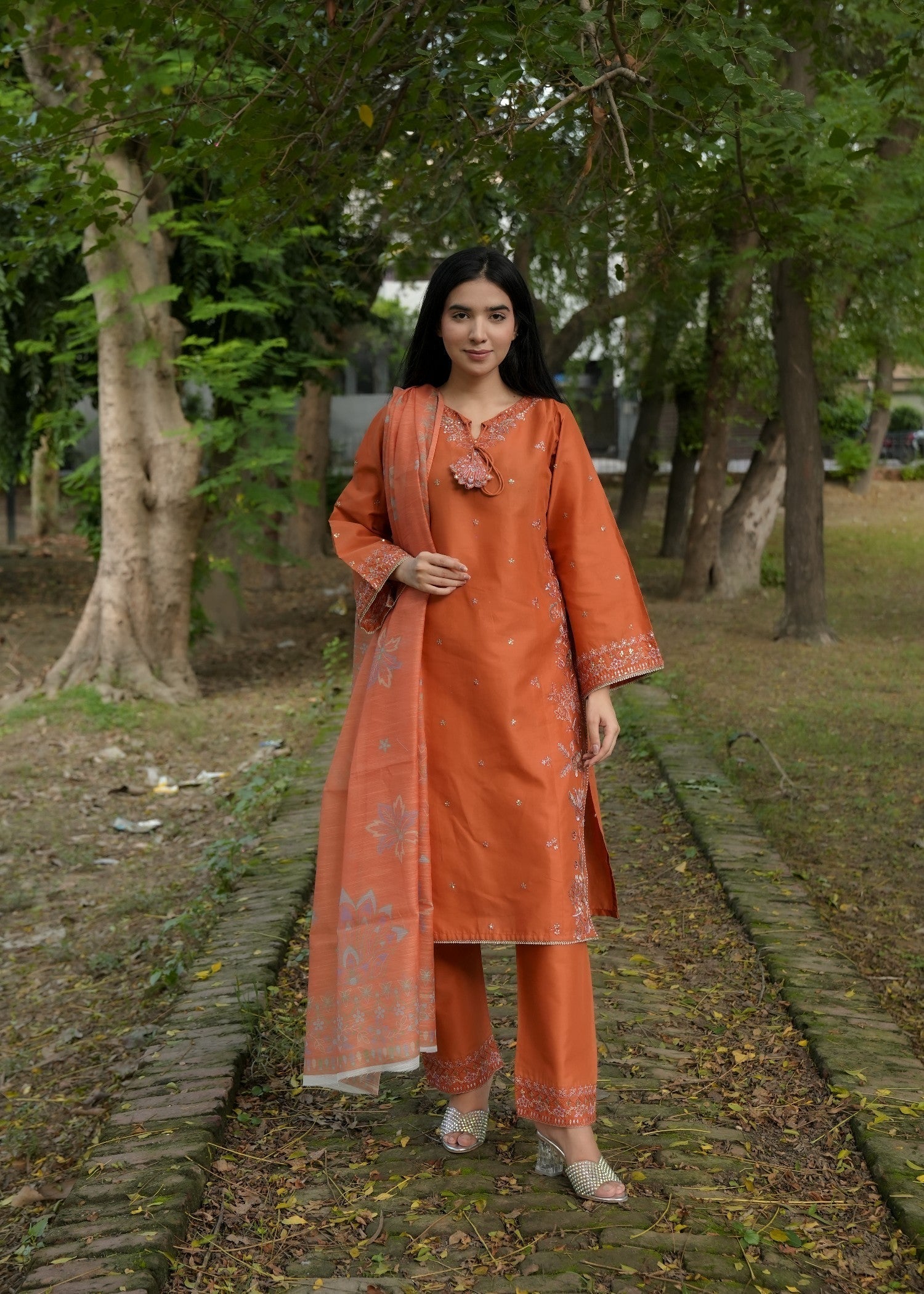 Attirepret – Elegant Rust Cotton Suit Women 3pcs