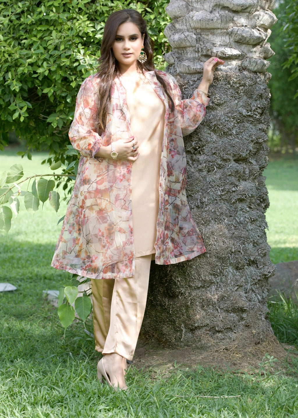 Hayati Collections Organza | Printed Gown with Inner Silk | | Skin Women 3pcs