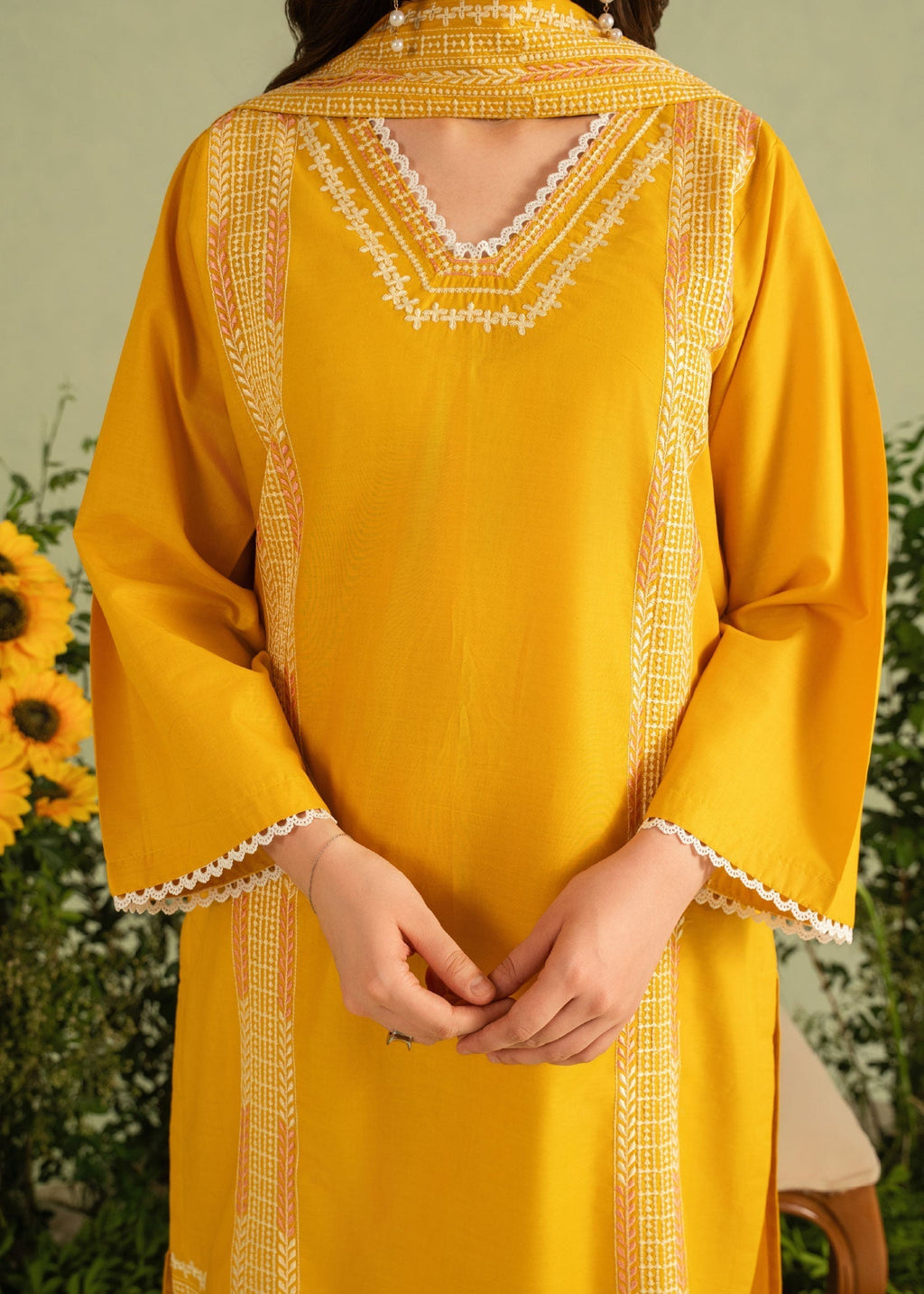 Chaudhary Arts Lime Embroidered Women 3pcs