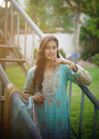 Suits By Sadia Aquamarine chiffon Women 3pcs