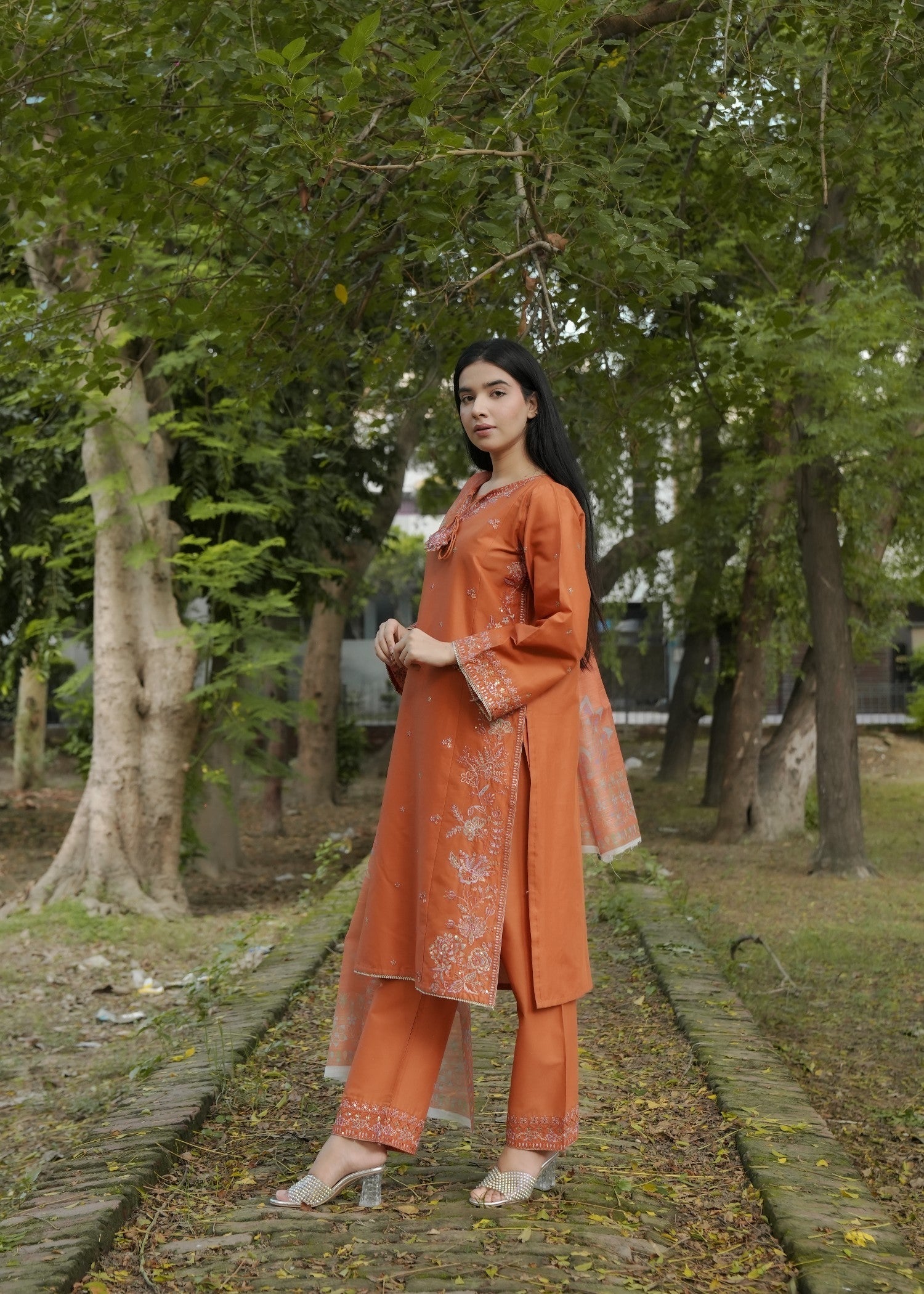 Attirepret – Elegant Rust Cotton Suit Women 3pcs