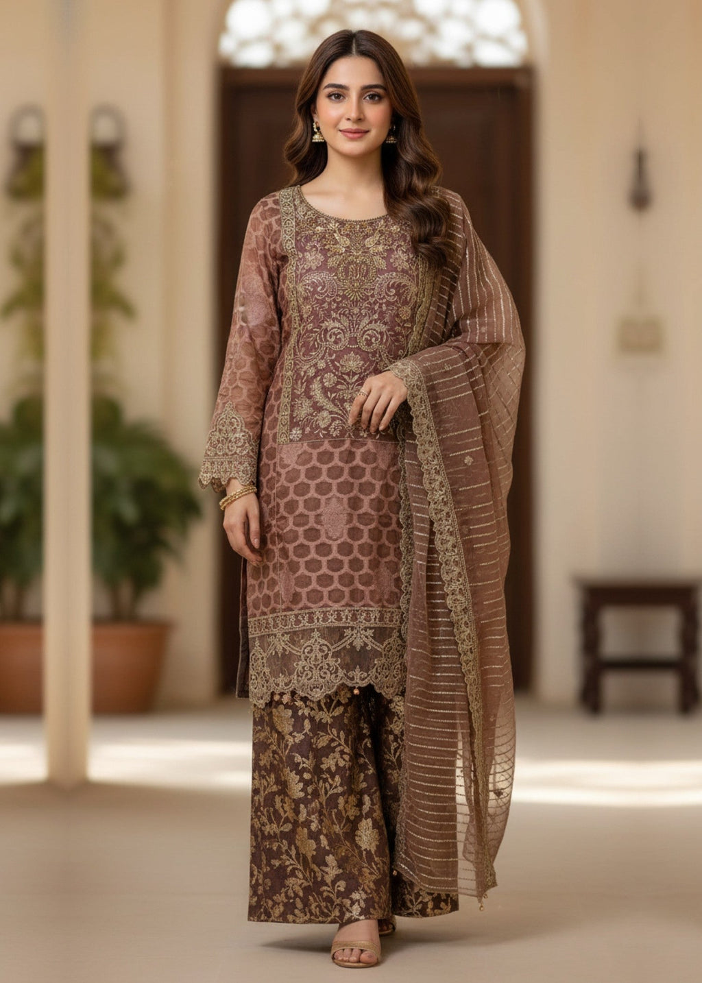 Diara Couture AMREEN US 478 BROWN Women 3pcs