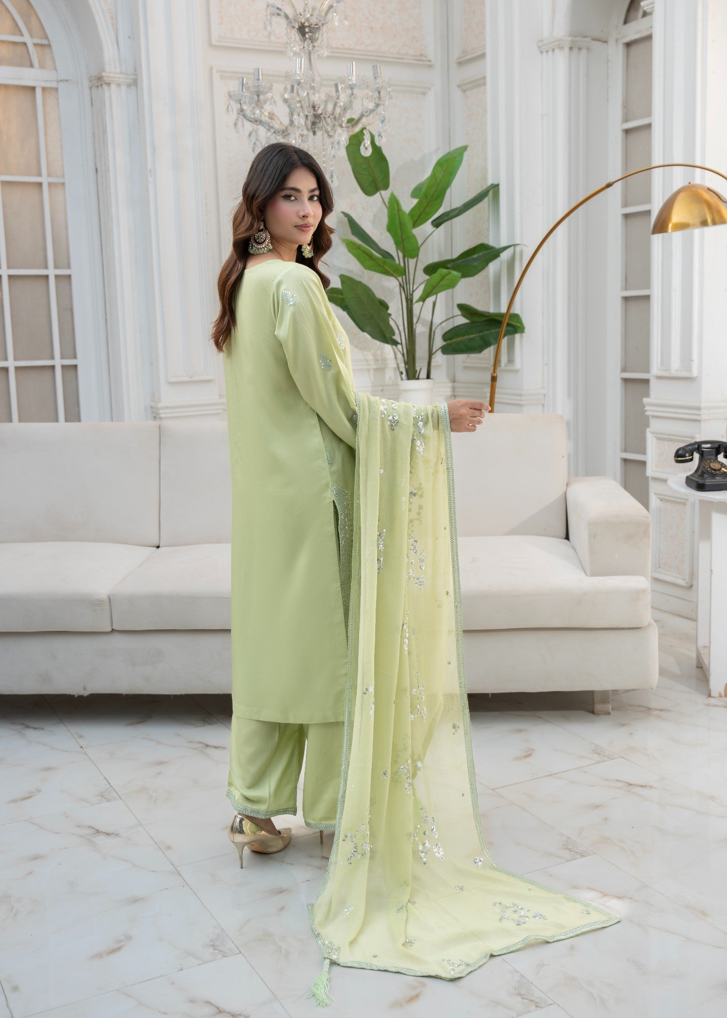 Maharani Official Noor e eid Pista Embroidered Stitched suit Women 3pcs