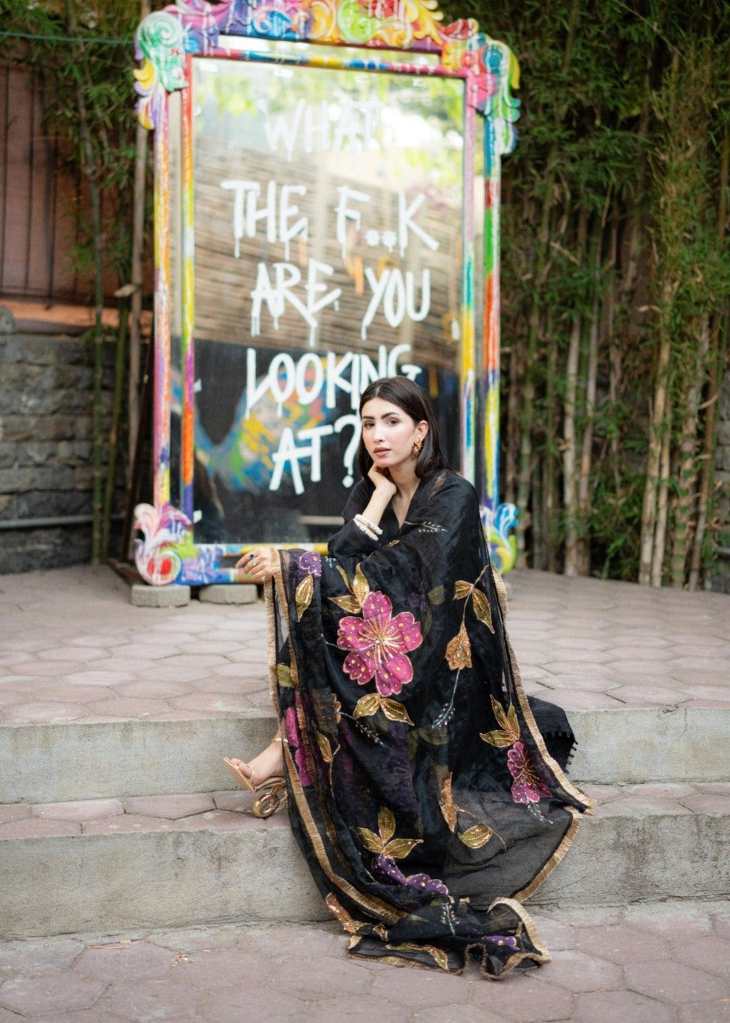 Rivaaj Fashion Stitched Handpaint Black Women 3pcs