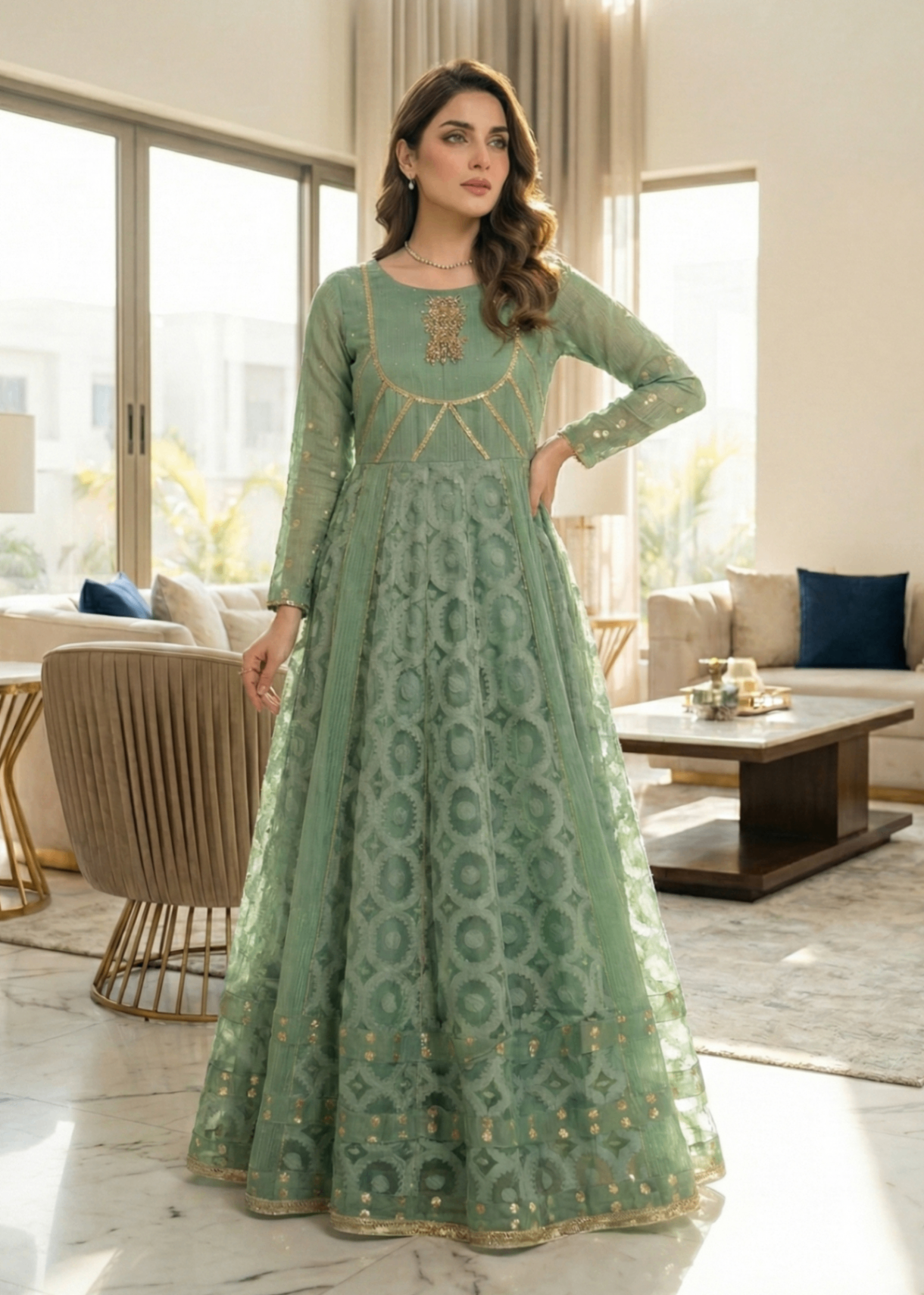 Diara Couture JHOOMAR US 479 GREEN Women 3pcs