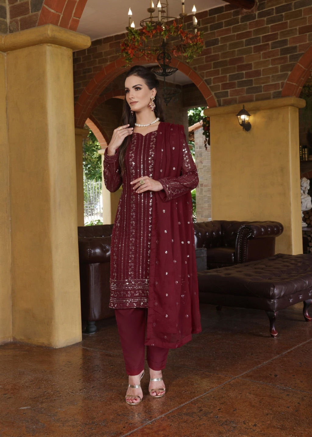 Abaan Zohan Chandni Maroon Women 3pcs