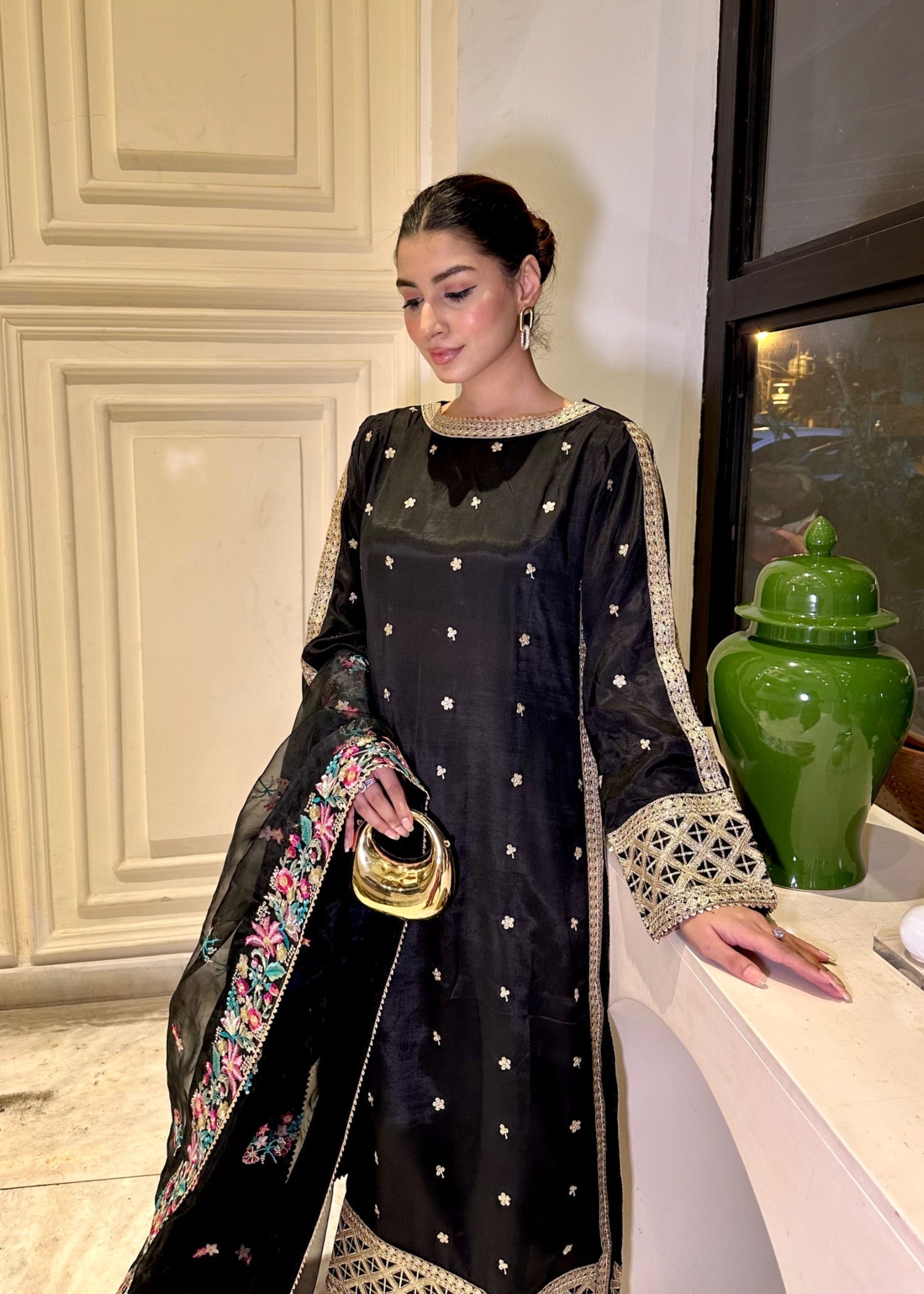 Suits By Sadia Black Silk Aneela Women 3pcs