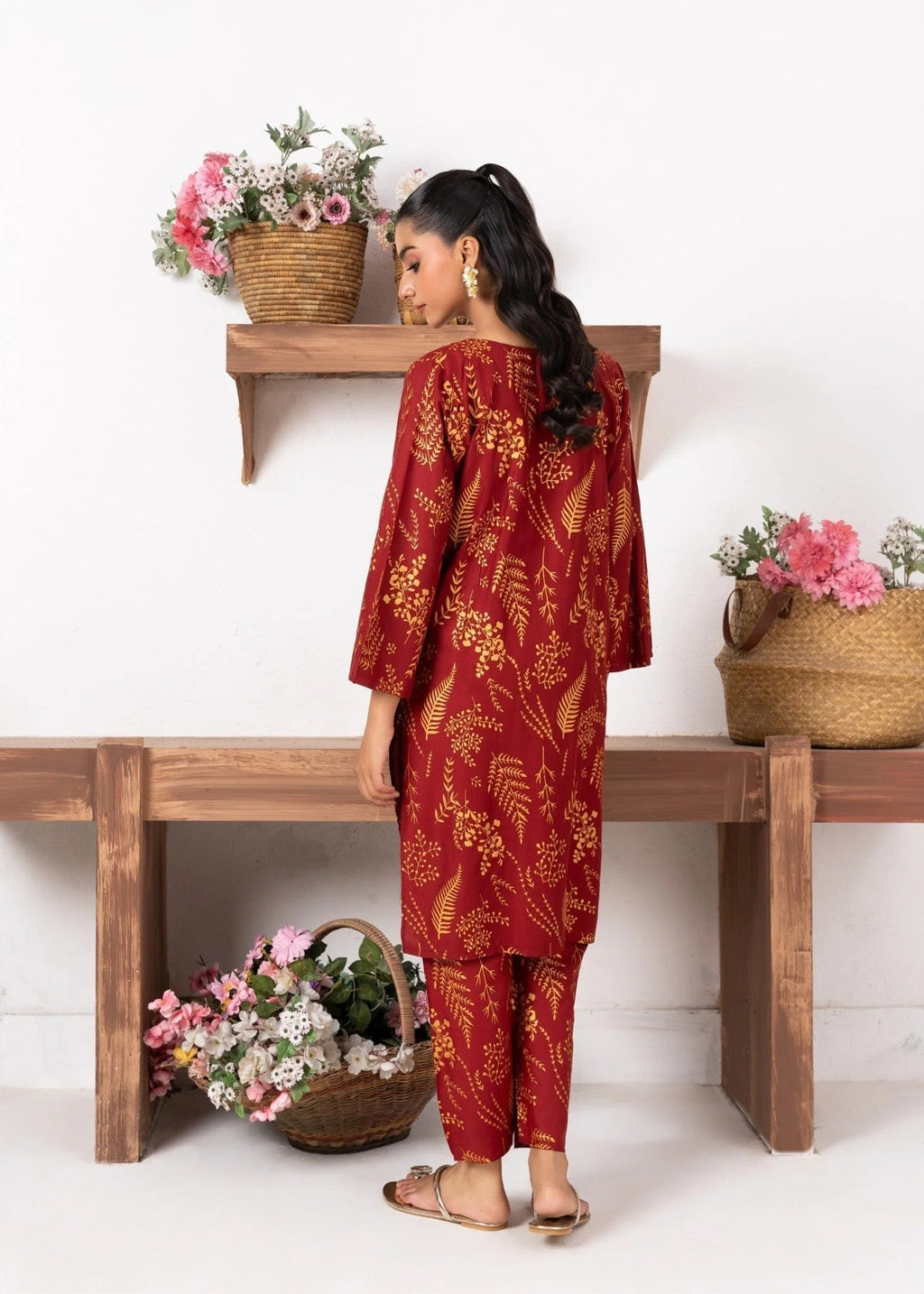 Chaudhary Arts Leave mahroon Women 2pcs