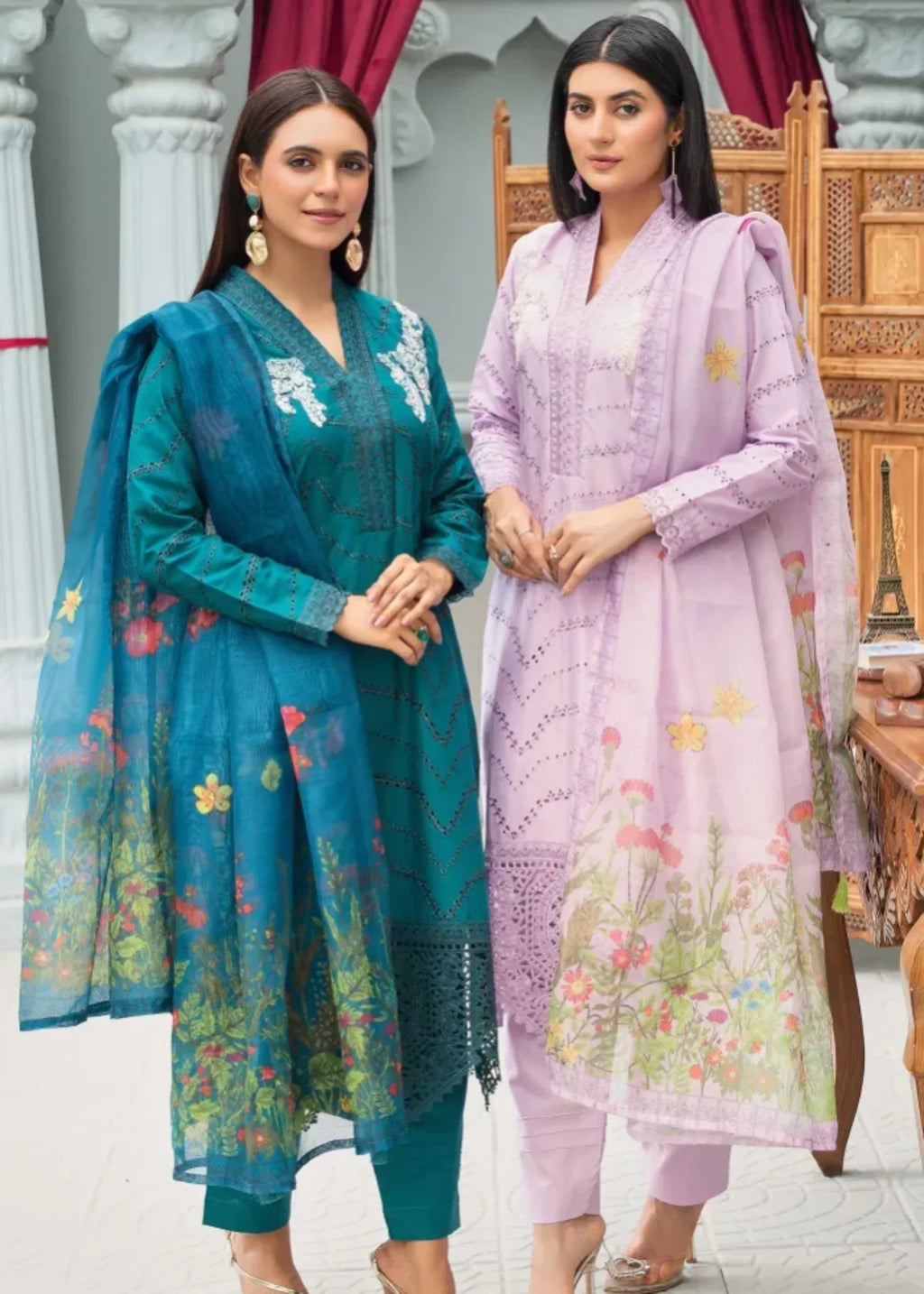Designer Rack luxury embroidered lilac Women 3pcs