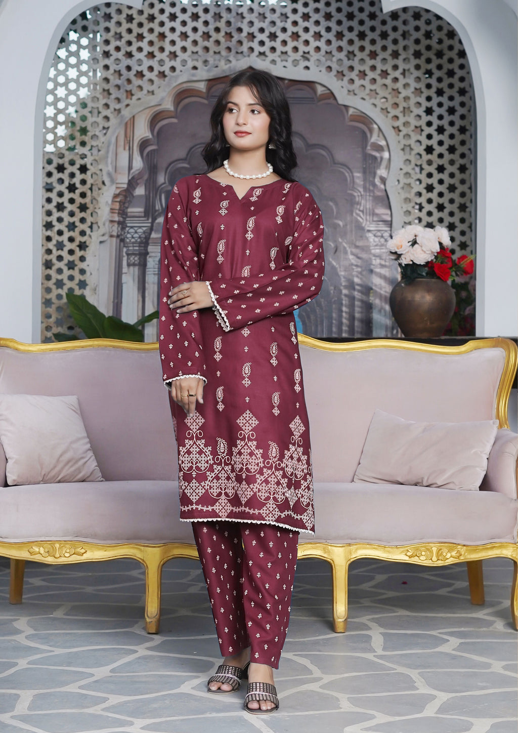 Hamna Kalim GULNAR MAROON Women 2pcs