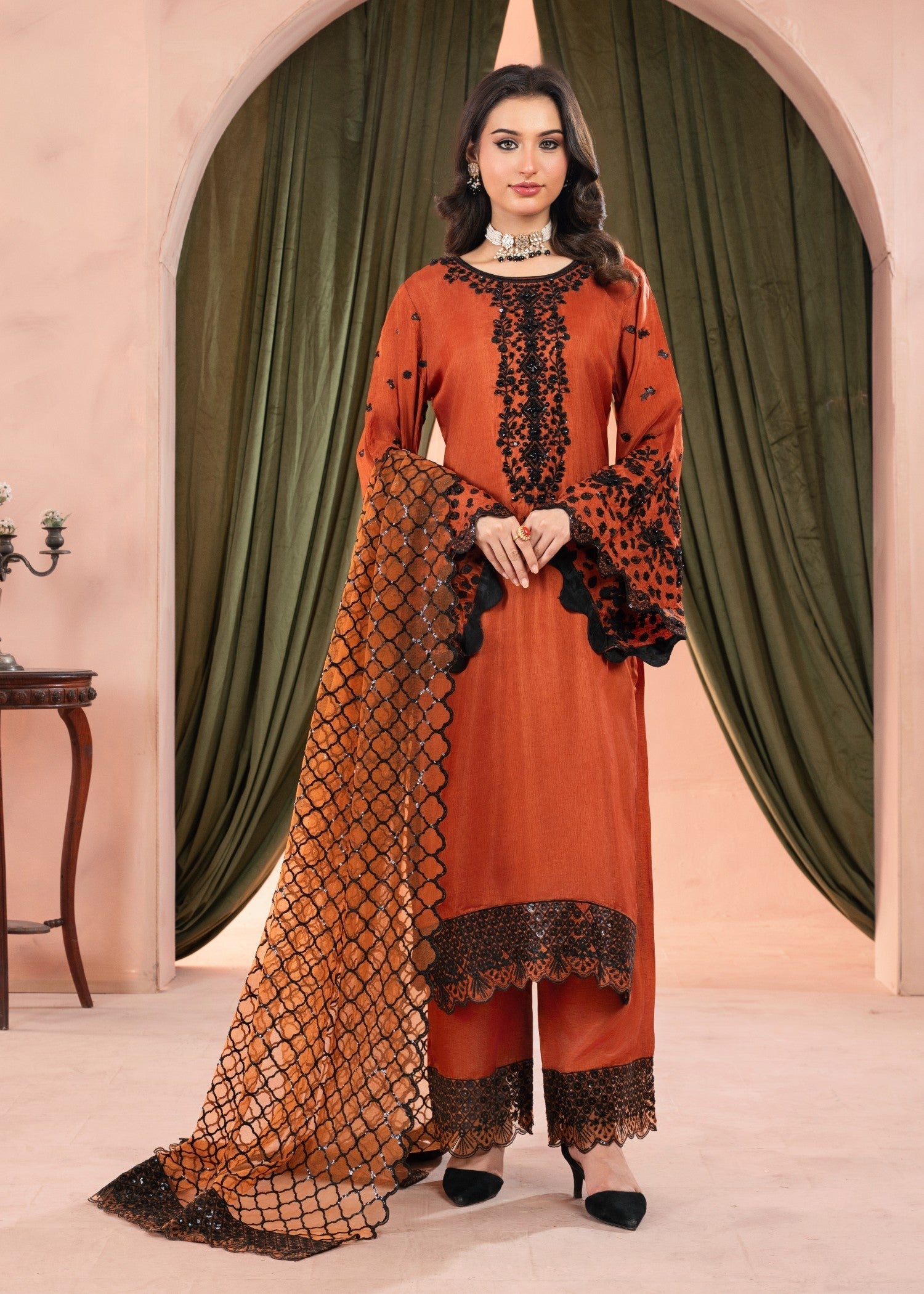 Alliyas_By_Farooqkhalid A 380 Rust Women 3pcs