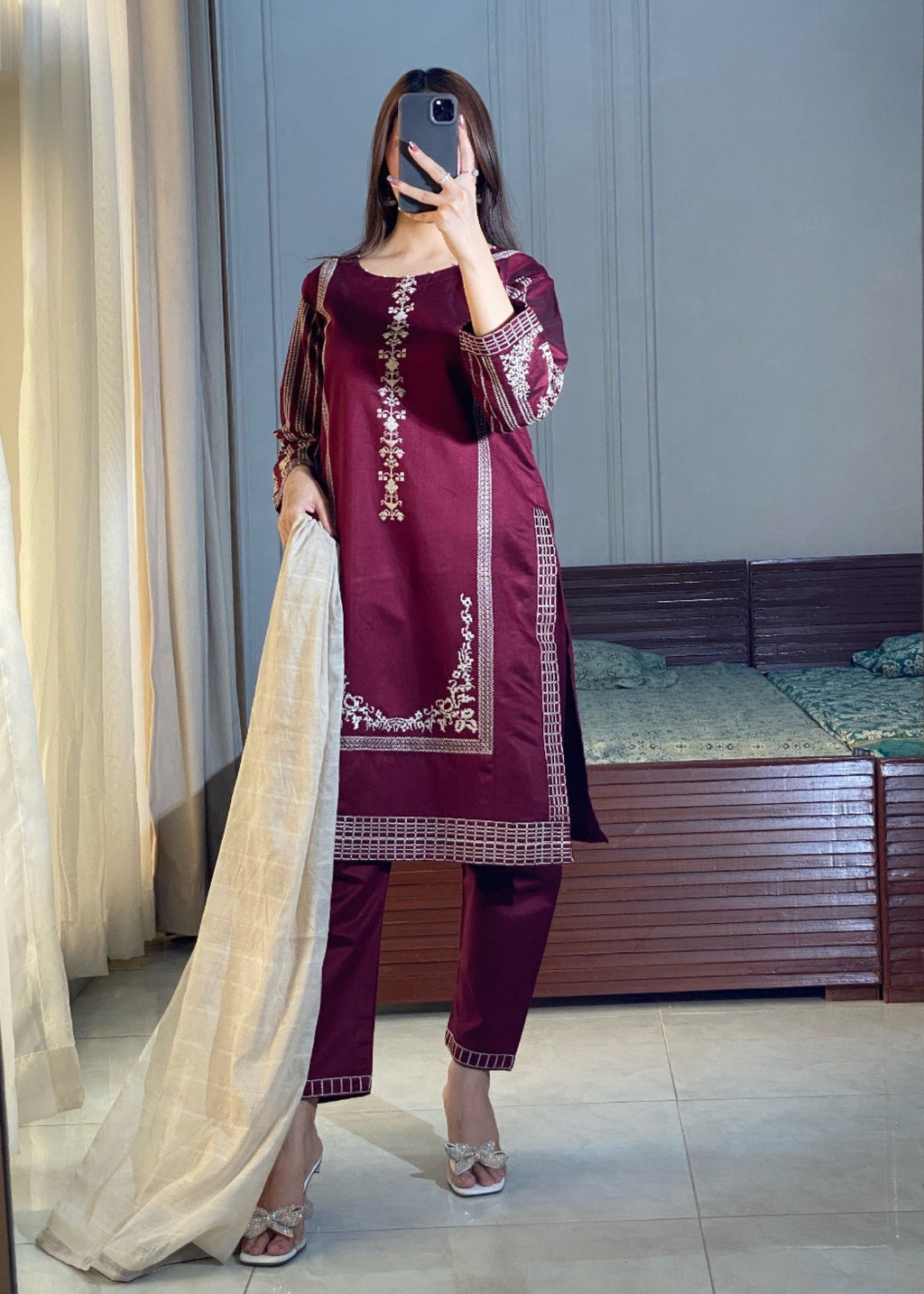 Ayesha B burgundy shanzy) Women 3pcs