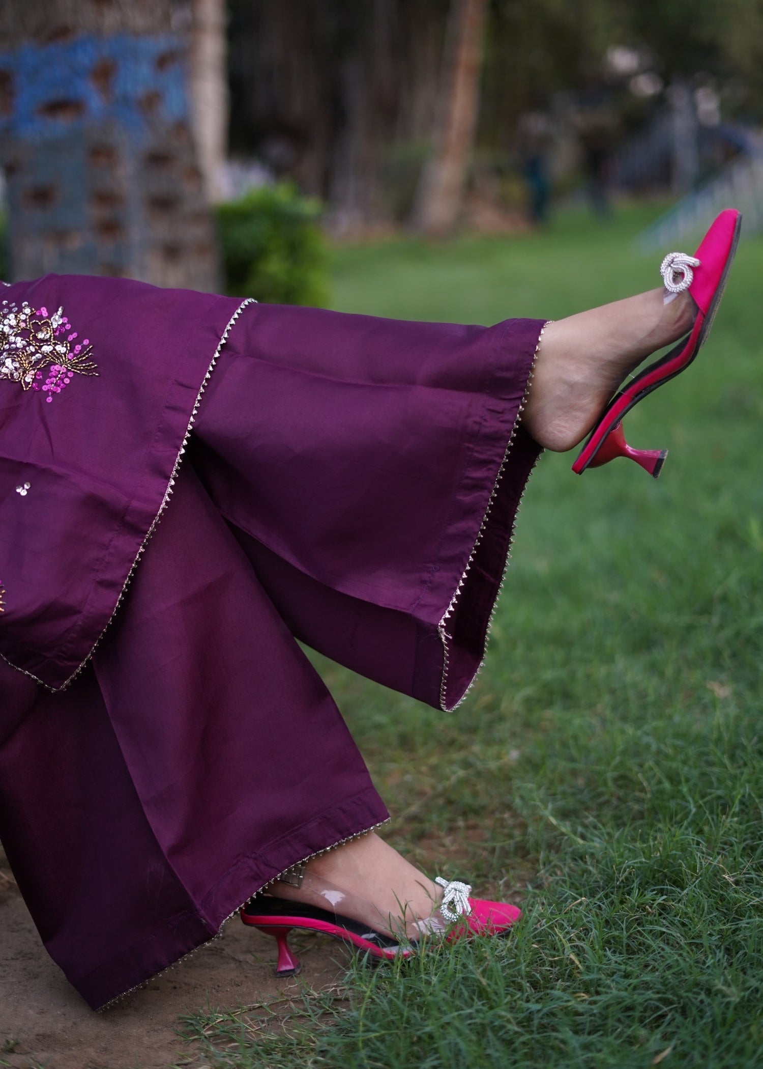 Suits By Sadia PURPLE SILK Women 3pcs